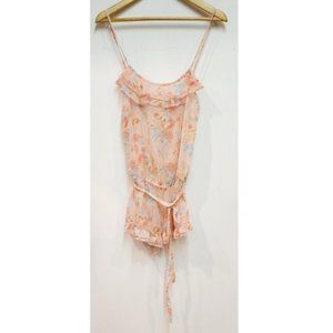 Forever 21 Pink Ruffle Sheer Floral Romper S